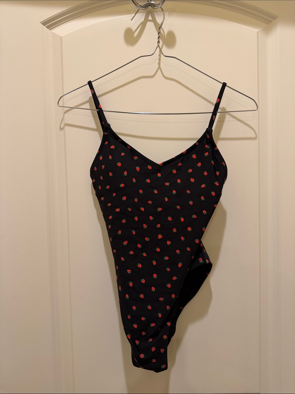 Madewell Black One-Piece Swimsuit with Red Strawberry Print